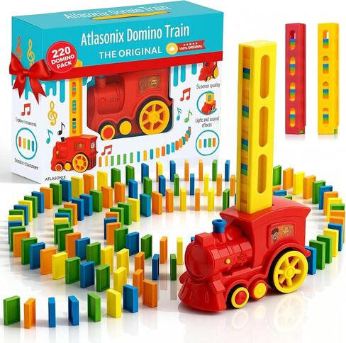 Atlasonix Domino Train | Domino Train for Kids | Dominos for Kids - Automatic Domino Laying Toy Set (300, 220,160 Blocks) with Colorful Dominos - Montessori STEM Toy in Saudi Arabia