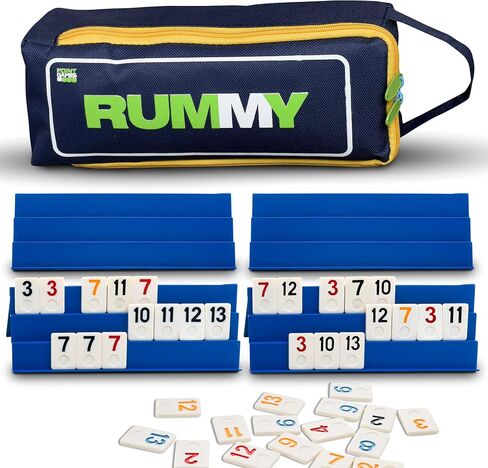 Point Games Classic Mini Rummy Game Set with 4 Exclusive Folding Playing Racks in Super Durable Travel Bag, for 2-4 Players Great Gift for Adults and Kids in Kuwait