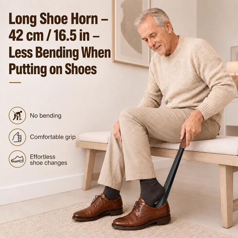 ZOMAKE Metal Shoe Horn,Long Handle Shoe Horn for Seniors 16.5" with 2pcs Travel Shoe Horn for Men Women-Kids in Kuwait