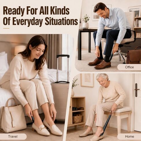 ZOMAKE Metal Shoe Horn,Long Handle Shoe Horn for Seniors 16.5" with 2pcs Travel Shoe Horn for Men Women-Kids in Kuwait
