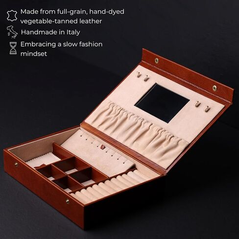 Time Resistance Leather Jewelry Box - Black Full Grain Leather Jewellery Organizer - Accessories Storage Box for Women - Genuine Leather Jewelry Case in Kuwait