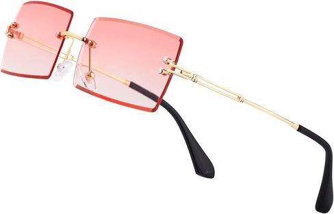 SDINM Rimless Sunglasses 90s Frameless Rectangle Tinted Lens Eyewear Candy Color Glasses for Women Men in Kuwait