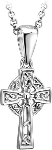 Biddy Murphy 925 Sterling Silver Celtic Cross Necklace for Women, 3/8" W x 7/8" Pendant, Fine Traditional Irish Jewelry Imported Direct from Ireland's Artisan Jewelers in Kuwait