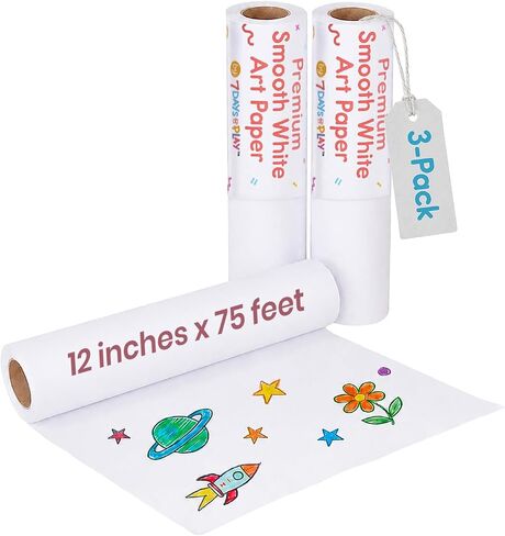 Wooden Kids Paper Roll Dispenser with 12" x 75 ft Art Paper Roll – Tabletop Easel for Drawing, Painting & Crafts – Smooth Easy-Pull Holder for Creative Play – 7 Days of Play in Kuwait