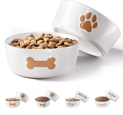 Ceramic Dog Bowl Set of 2 with Anti-Skid Base, 5.5"W x 2"H, 2 Cups per Bowl in Kuwait