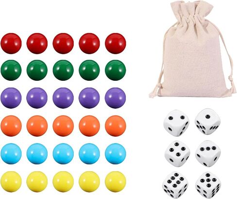 30pcs 14mm Wahoo Board Game Rapbles 6 Colors Disgravation Rapbles مع 6 Dices و 1 Bag Storage for Wahoo Board Game in Kuwait