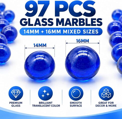 Lagincig 97Pcs Glass Marbles Set - Mix 14mm & 16mm Sizes for Marble Bounce Game DIY Decoration in Saudi Arabia