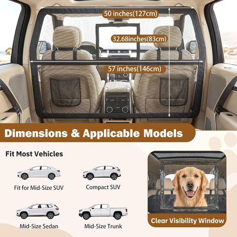 57" Dog Barrier for SUV, Anti-Slip Mesh & Steel Frame Car Divider in Saudi Arabia
