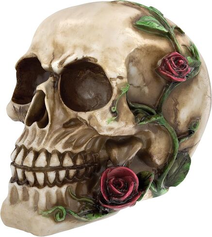 READAEER Human Skull with Rose Resin Statue Small Size Head Sculptures Skull Collectible Figurines in Kuwait