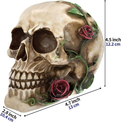 READAEER Human Skull with Rose Resin Statue Small Size Head Sculptures Skull Collectible Figurines in Kuwait