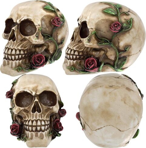 READAEER Human Skull with Rose Resin Statue Small Size Head Sculptures Skull Collectible Figurines in Kuwait