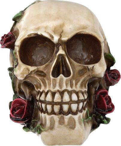 READAEER Human Skull with Rose Resin Statue Small Size Head Sculptures Skull Collectible Figurines in Kuwait
