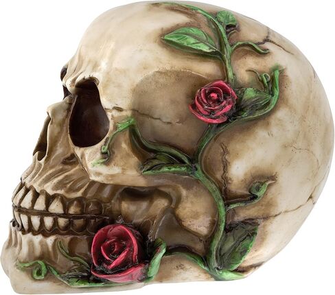 READAEER Human Skull with Rose Resin Statue Small Size Head Sculptures Skull Collectible Figurines in Kuwait