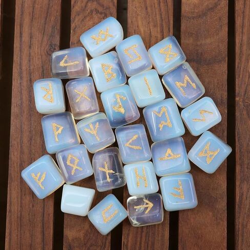 Crocon Amethyst Gemstone Rune Stones Set with Elder Futhark Alphabet Engraved Symbol 25 pcs Set for Feng Shui Chakra Balancing Reiki Healing Crystal Runes Stones Set Size: 15-20 mm in Kuwait