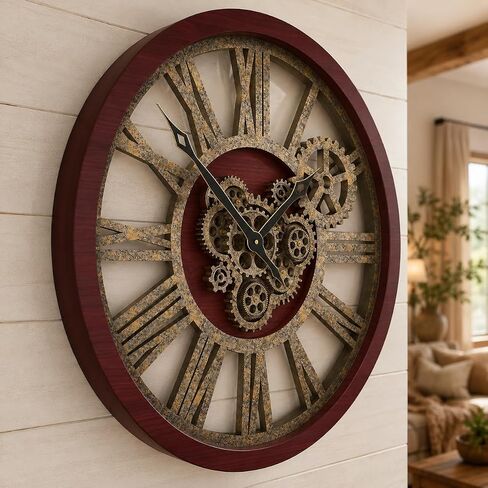 The B-Style 36" Large Moving Gear Wall Clock Oversized Vintage Farmhouse Wall Clocks for Living Room Decor Rustic Industrial Wood Clock (Aqua Green) in Kuwait