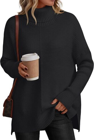 LILLUSORY Women's Turtleneck Oversized Tunic Long Batwing Sleeve Pullover Knit Sweater Tops in Kuwait