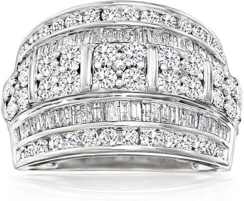 Ross-Simons 2.00 ct. t.w. Baguette and Round Diamond Multi-Row Ring in Sterling Silver in Kuwait