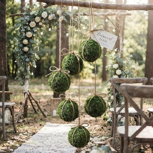 6pcs Natural Green Moss Decorative Ball,Natural Green Moss Balls Handmade Decorative Moss Hanging Balls for Garden Patio Home Table Decor Party Weddings Display Props Decor (Green, 6) in Kuwait