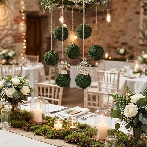 6pcs Natural Green Moss Decorative Ball,Natural Green Moss Balls Handmade Decorative Moss Hanging Balls for Garden Patio Home Table Decor Party Weddings Display Props Decor (Green, 6) in Kuwait