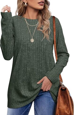 OFEEFAN Long Sleeve Shirts for Women Lightweight Crew Neck Casual Tunic Tops in Kuwait