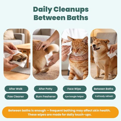 200 Count Dog Wipes & Cat Wipes (4x50 Packs) | Hypoallergenic, pH Balanced for Paws, Body, Face & Grooming |All-Natural Plant Fiber Wipes with Aloe, Coconut Oil & Vitamin E |Pearl Texture in Kuwait