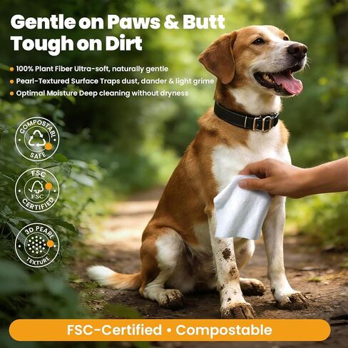 200 Count Dog Wipes & Cat Wipes (4x50 Packs) | Hypoallergenic, pH Balanced for Paws, Body, Face & Grooming |All-Natural Plant Fiber Wipes with Aloe, Coconut Oil & Vitamin E |Pearl Texture in Kuwait