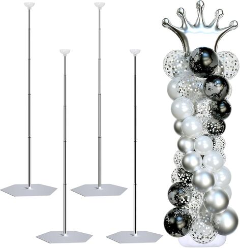 SINBEE Balloon Arch Stand, Balloon Arch Kit of 2, 7 Feet Height Adjustable Metal Balloon Column Stand for Party Decorations Wedding Birthday, Graduation Party Decoration, Baby Shower, Silver in Saudi Arabia