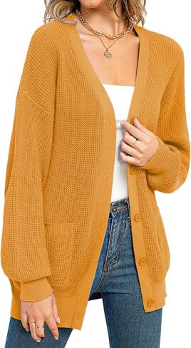 QUALFORT Women's 100% Cotton Cardigan Sweater Long Sleeve Button Down Oversized Knit Cardigan with Pockets in Kuwait