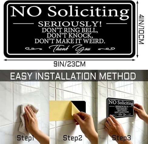 No Soliciting Sign for House /Office,No Soliciting Signs for Home,Thick Acrylic Self-Adhesive Modern Design Door Sign 9x4 inch Home Decor Go Away Sign Accessories Door Or Wall. (9 X 4 inch, in Kuwait
