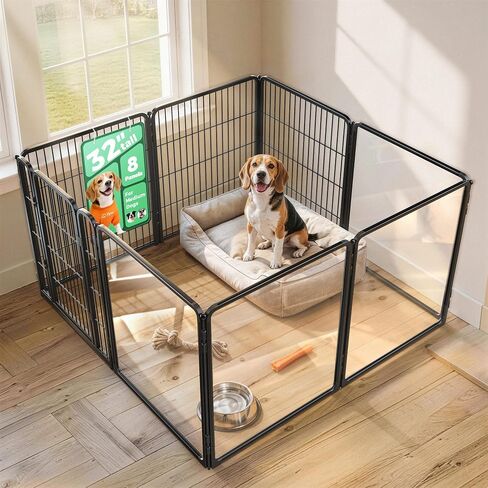 FXW Acrylic & Metal Unleashed Indoor Dog Playpen - مسرحية خالية من الإجهاد وآمنة ، وألواح أكريليك 4 بوصة 4 بوصة + 4 ألواح سلكية القلم الكلب للجرو والكلاب الصغيرة. in Kuwait