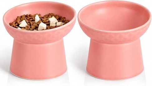 YauYik Ceramic Elevated Cat Bowls - 15°Tilted Cat Food Bowls for Indoor Cats, Whisker Fatigue Relief Shallow Cat Bowl, Anti Vomiting Raised Cat Feeding Bowls,8 Ounces, Black, 2 Pack in Kuwait
