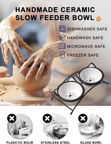 Y YHY Cat Food Bowls, 12 oz Raised Cat Bowls for Food and Water,Ceramic Elevated Pet Dishes Bowls with Stand, Cats and Small Dogs, Dishwasher Safe in Kuwait