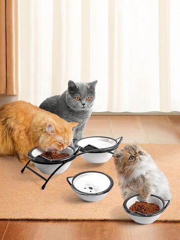 Y YHY Cat Food Bowls, 12 oz Raised Cat Bowls for Food and Water,Ceramic Elevated Pet Dishes Bowls with Stand, Cats and Small Dogs, Dishwasher Safe in Kuwait