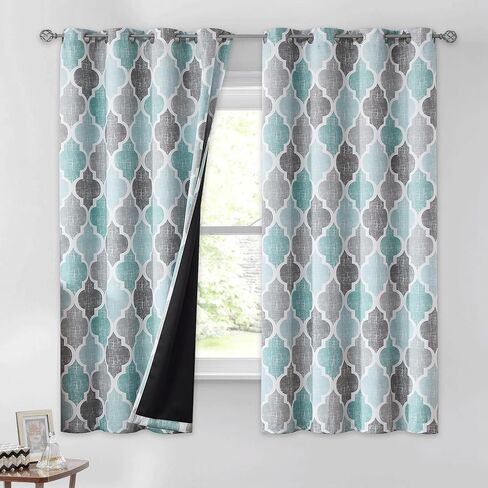 Beauoop 100% Blackout Curtains 45 Inches Long 2 Panels for Bedroom Living Room Grey Moroccan Geo Room Darkening Thermal Insulated Soundproof Grommet Top Window Treatments Drapes, 50x45 Set of 2 in Kuwait