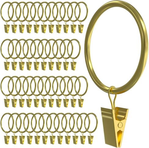 24 Pack Black Curtain Rings with Clips, Curtain Hooks for Hanging, Heavy Duty Drapery Rings, Polish Rustproof Curtain Clips Hangers for Drapes, 1.26" Interior Diameter, Fits up to 1" Rods in Kuwait