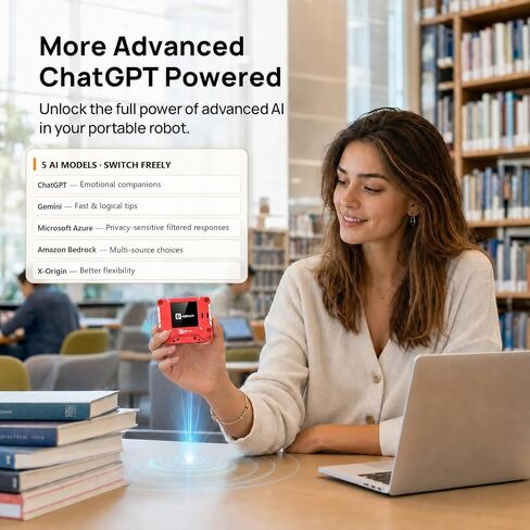 AIPI Lite AI Robot Companion, Custom Character, Voice Cloning, Knowledge Base Support, ChatGPT Powered AI Desk Robot (Red) in Kuwait