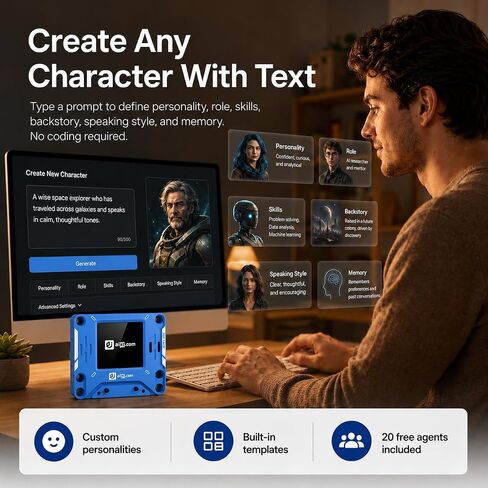 AIPI-Lite AI Companion Robot, Interactive Talking AI Robot, ChatGPT Powered, Voice Cloning, Memory Storage, Portable Emo Robot with Battery for Emotional Support in Kuwait
