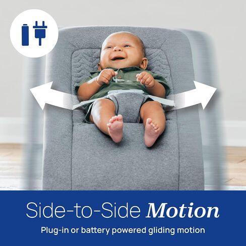 Chicco E-Motion Auto-Glider & Baby Bouncer, Motion-Sensing, Nature Sounds and Melodies, Cotton Seat Pad, AC or Battery Powered, Grey/Grey in Kuwait