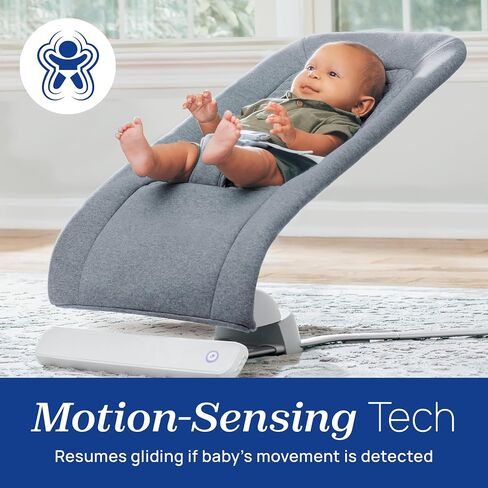 Chicco E-Motion Auto-Glider & Baby Bouncer, Motion-Sensing, Nature Sounds and Melodies, Cotton Seat Pad, AC or Battery Powered, Grey/Grey in Kuwait