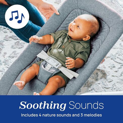 Chicco E-Motion Auto-Glider & Baby Bouncer, Motion-Sensing, Nature Sounds and Melodies, Cotton Seat Pad, AC or Battery Powered, Grey/Grey in Kuwait