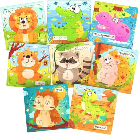 Zeoddler Wooden Puzzles for Toddlers, 8 Pack Animal Jigsaw Puzzles for Kids3-5, 9 Pieces Preschool Learning Activities, Learning & Educational Toys, Gift for Boys, Girls in Kuwait