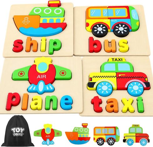 TOY Life Toddler Puzzles Ages 2-4, 6 Animals with Spelling Wooden Puzzles for Toddlers 3-5, Montessori Toys Gifts for 1 2 3 Years Old Boys Girls, Birthday Gifts Educational Learning Toys for Kids in Saudi Arabia