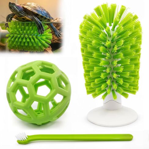 3-Piece Turtle Shell Brush & Feeder Ball Set, Turtle Tank Care Accessories in Saudi Arabia