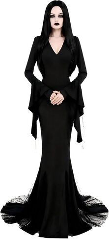 Cosplay.fm Women's Vintage Gothic Long Dress Witch Style Black Dress Halloween Cosplay Costume Dress in Kuwait