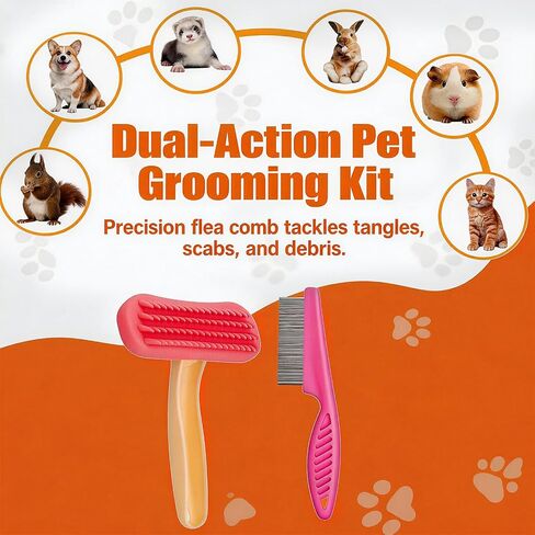 2pcs Rabbit Brush, Bunny Brush, Small Animal Grooming Comb, Removes Loose Fur, Detangles & Massages for Rabbits, Chinchillas, Puppies & Kittens During Shedding and Bath Time in Kuwait
