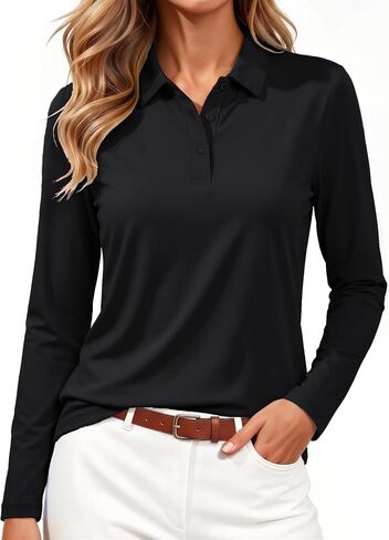 MAGCOMSEN Women's Long Sleeve Golf Shirts UPF 50+ Polo Moisture Wicking 3-Button Placket Casual Shirt for Tennis Sports in Kuwait