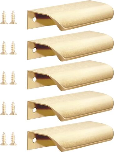 5 Pack Gold Finger Edge Pulls for Cabinets 3.15" Drawer Pulls Kitchen Cabinet Handles Modern Aluminum Concealed Tab Pulls for Closet Door, Brushed Brass in Kuwait