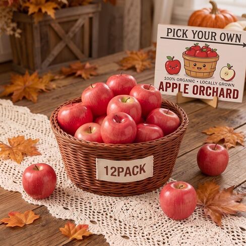 Libima 24 Pieces Artificial Apples Fake Fruit Apple Fall, 3.3 Inches Fake Fruit Red Yellow Green Realistic Fake Apples Lifelike Foam Apple Decorations for Rosh Hashana Harvest Festival Kitchen Decor in Kuwait