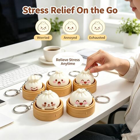 5‑Pack Dumpling Keyboard Fidget Toy, Keychain Stress Relief for Kids in Kuwait