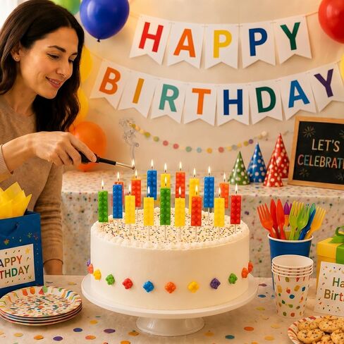 16 قطعة من شموع مكعبات البناء من الطوب لتزيين كعكة عيد الميلاد لتزيين مكعبات البناء ومستلزمات الحفلات in Kuwait